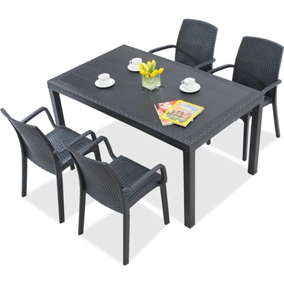 BICA Комплект техноратанови мебели Houston / Indiana антрацит за 4 души Bica (BC9094NT-4x9093ANT)