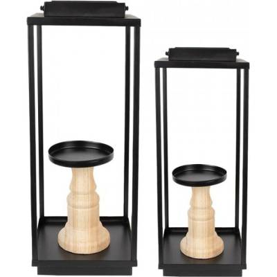 Set dvou dřevěných svícnů – 15x15x50/57 cm