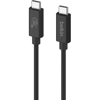 Belkin Connect USB4 USB-C to USB-C Cable 240W - здрав USB4 кабел с въжена оплетка за устройства с USB-C порт (200 см) (черен)