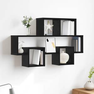 vidaXL Стенен рафт Монтиране на стена Черен дъб 82 x 15 x 51 см (875184)