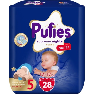 pufies Пелени гащи Pufies Supreme Nights - Value Pack, размер 5 Junior, 12-17 kg, 28 броя (3800024036996)
