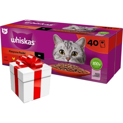 Whiskas Klasické pokrmy kuře hovězí jehně drůbež ve šťávě + Překvapení pro kočku 40 x 85 g