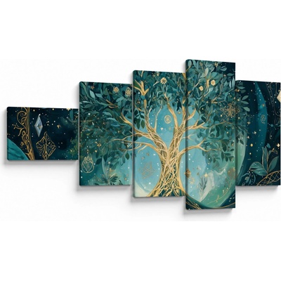 Obraz – Strom života vo vesmíre, päťdielne 110x60 cm