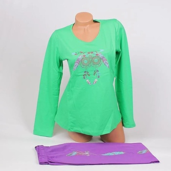 Image 1 of Пижама с дълъг ръкав в зелено и лилаво с пера