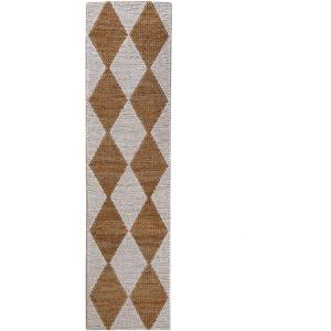 Flair Rugs Бяла/естествена ръчно изработена пътека със смес от юта 80x230 cm Effie Diamond - Flair Rugs (503119380196)