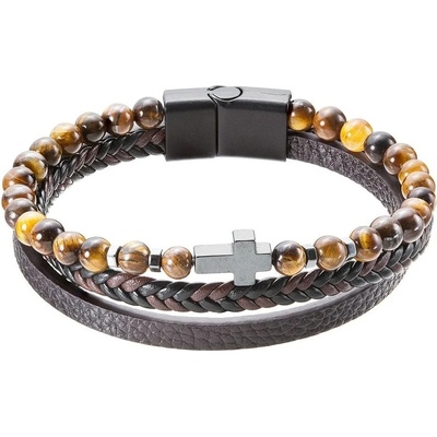 Pavona Koženkový náramek s korálky z tygřího oka 43044.3 hnědý 23 cm