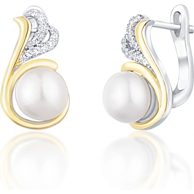 JwL Luxury Pearls strieborné bicolor náušnice s pravými perlami a zirkónmi JL0720