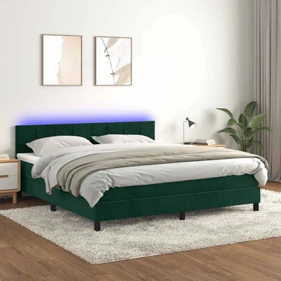 vidaXL 11461.3134420 Boxspring postel s matrací a LED tmavě zelená samet