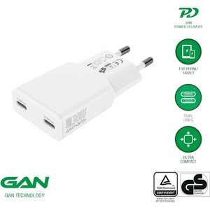 4smarts Захранване за ел. мрежа за мобилни устройства с 2xUSB-C изходи и с технология за бързо зареждане - 4smarts GaN PDPlug Slim Duos 2C Wall Charger 30W (бял) (541743)