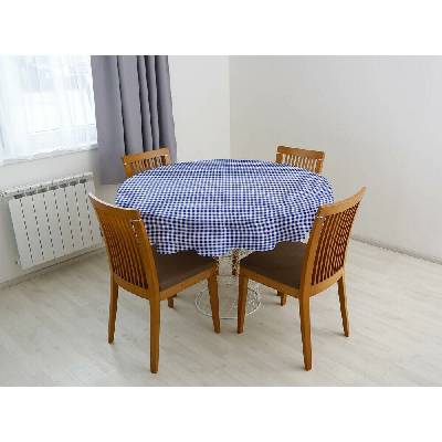 Škodák Okrúhly bavlnený obrus - modrý kockovaný vzor