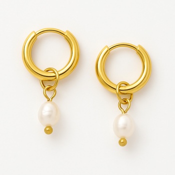 SARINES Zlaté náušnice kroužky s odnímatelnou perlou, chirurgická ocel S1109