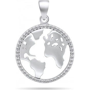 Brilio Silver strieborný prívesok s čírymi zirkónmi Mapa sveta PT96W