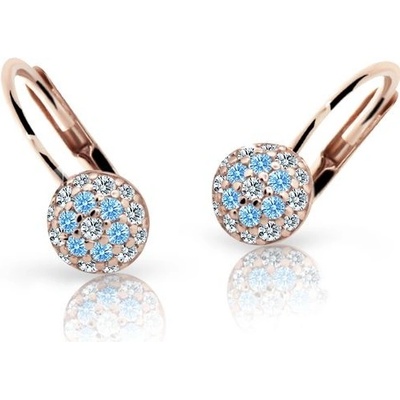 Danfil dětské náušnice C2150 z růžového zlata s kamínky Arctic Blue zapínání klapka