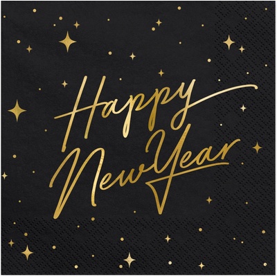 Party Čierne papierové servítky Happy New Year 33x33 cm 20 ks