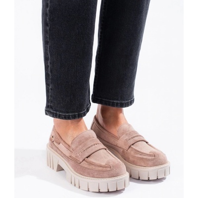 Komfortní dámské béžové mokasíny bez podpatku