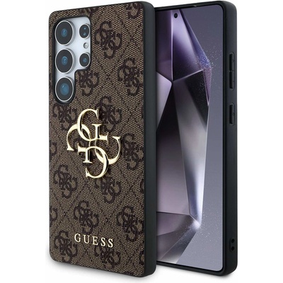 GUESS PU 4G Metal Logo Leather Hard Case - дизайнерски кожен кейс за Samsung Galaxy S25 Ultra (кафяв)