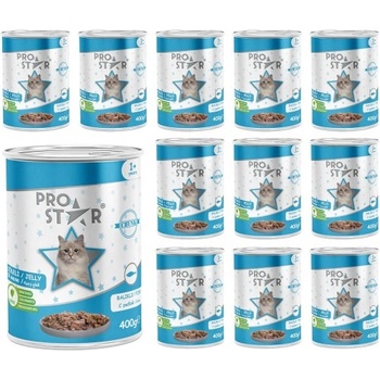 HERMOS Prostar Jelly Sterilized Adult Cat Food with Fish - Пълоценна храна за кастрирани котки, консерва с риба в желе 400 гр х 12 броя в стек, Турция