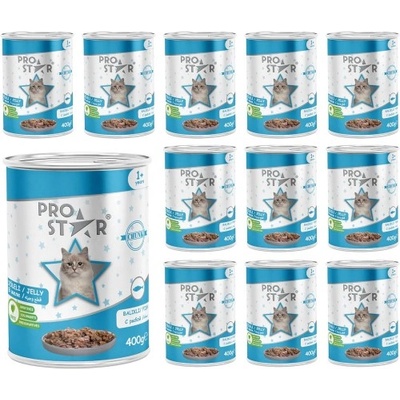 HERMOS Prostar Jelly Sterilized Adult Cat Food with Fish - Пълоценна храна за кастрирани котки, консерва с риба в желе 400 гр х 12 броя в стек, Турция