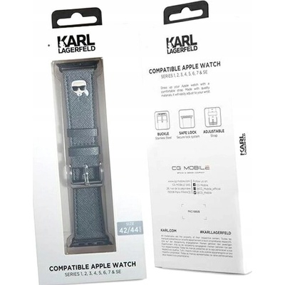 Karl Lagerfeld Apple Watch 4/5/6/7/SE 44/45mm stříbrný řemínek Saffiano Karl Heads KLAWLOKHG – Zboží Mobilmania