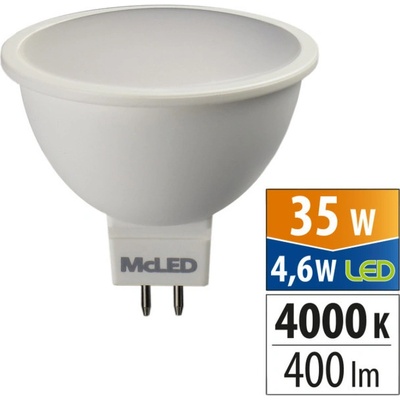 McLED LED žárovka GU5,3 MR16 4,6W 35W neutrální bílá 4000K, reflektor 12V 100°