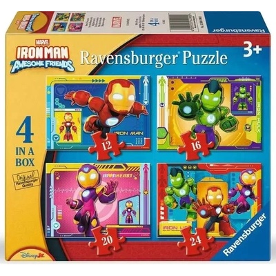 Ravensburger Детски пъзел Ravensburger 4 в 1 - Железния Човек и приятели (12004190)