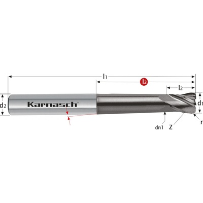 Karnasch 306434050005 | Tvrdokovová zápustková fréza so zaobleným ostrím 5/0,5x18-54x5 mm, Z=4