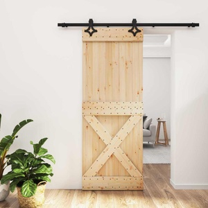 vidaXL Преплъзваща се врата 80 x 210 cm Естествено и черно (3445074)
