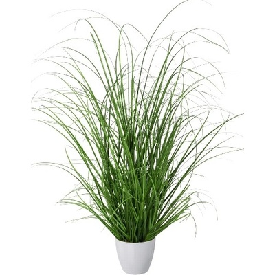Tráva ker v bielom kvetináči, 60cm