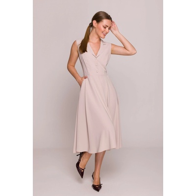 Stylove šaty s otvoreným výstrihom S409 béžová