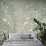 Art Gift Decor Фототапет с нежни цветя и птици в зелени тонове