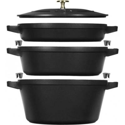 Staub Cocotte Sada 3v1: litinový hrnec, kastrol a pánev s poklicí, Ø 24 cm, černá1010886