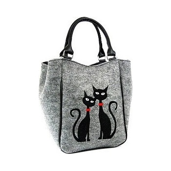 Lecharme filcová kabelka EKO Piknik Kočky s červeným obojkom svetlo sivá