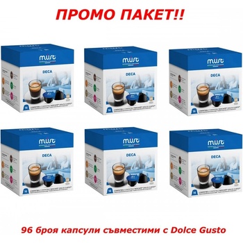 Must Промо пакет Must Deca (Decaffeinated) 6 х 16 бр Кафе безкофеиново на капсули съвместими с Dolce Gusto