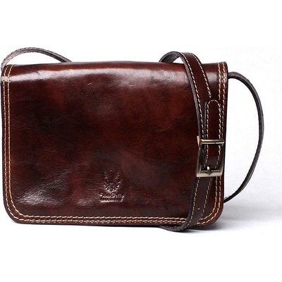 Středně velká kožená crossbody kabelka no. 51 tmavěhnědá