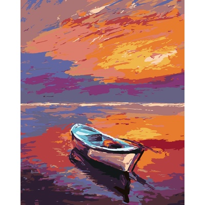 ZUTY Maľovanie podľa čísel LOĎKA PRI KRÁSNOM ZÁPADE SLNKA 80 x 100 cm