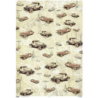 Textilní papír 100x70 RETRO POHLEDNICE - Fabric paper 100x70 RETRO CARS