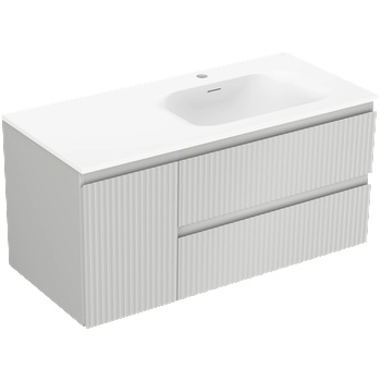 Mexen Rivel шкаф за баня 100 см с мивка Vela дясна, 2S, 1D, рифлован, сив/бял мат - 91A23-10047-3-BBFFF62-W23P01 (91A23-10047-3-BBFFF62-W23P01)