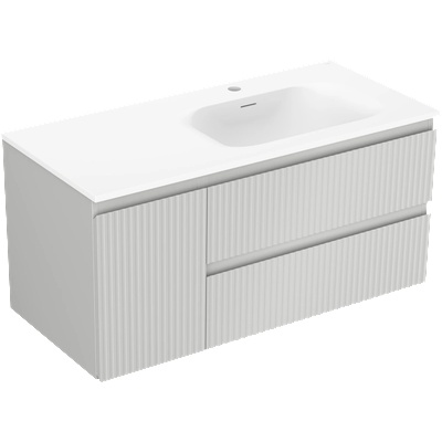 Mexen Rivel шкаф за баня 100 см с мивка Vela дясна, 2S, 1D, рифлован, сив/бял мат - 91A23-10047-3-BBFFF62-W23P01 (91A23-10047-3-BBFFF62-W23P01)