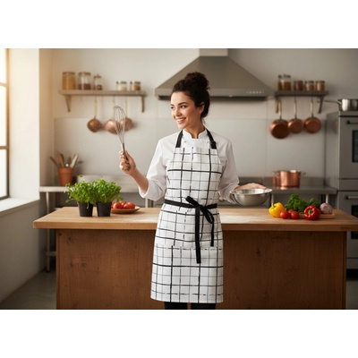 BBK Kuchyňská bavlněná zástěra BLACK WHITE motiv B 100% bavlna