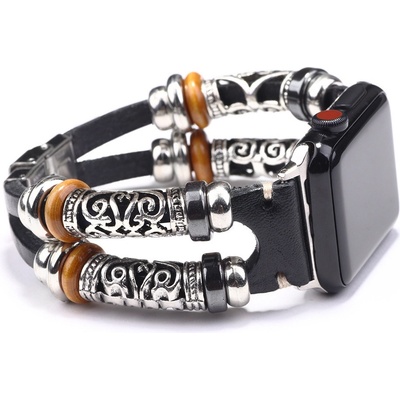 Predator Q1 Pineleaf – pánské náramky, pro Aplle, 38 mm a 40 mm černá kůže 21.5