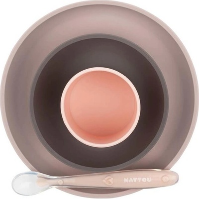 Nattou Set jedálenský silikon ružovo-fialový bez BPA V000169 4 ks
