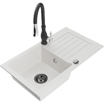 Mexen Pablo гранитна мивка с 1 отделение и сушилня със Savita кухненски смесител, бял - 6510-20-672601-70 (6510-20-672601-70)