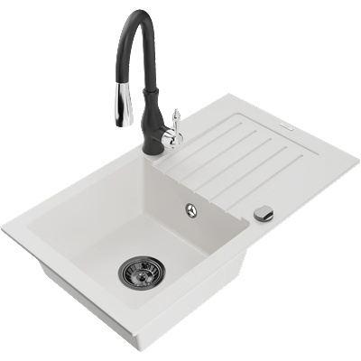 Mexen Pablo гранитна мивка с 1 отделение и сушилня със Savita кухненски смесител, бял - 6510-20-672601-70 (6510-20-672601-70)