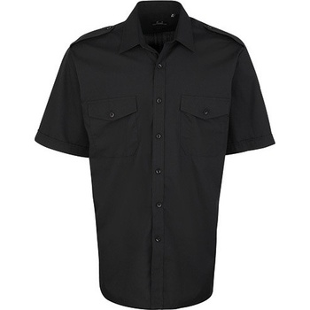 Premier Workwear pánská košile Pilot s krátkým rukávem a dvěma náprsními kapsami Černá