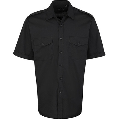 Premier Workwear pánská košile Pilot s krátkým rukávem a dvěma náprsními kapsami Černá