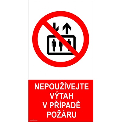 Walteco Nepoužívejte výtah v případě požáru, 80x150mm, samolepka Množství: 1 ks , 20009