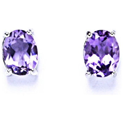 Čištín Zlaté náušnice,přírodní ametyst světlý 8x6 mm, bílé i žluté zlato - NŠ 1245