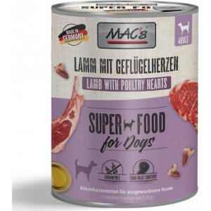 MAC's Mac’s Dog Adult, консерва за пораснали кучета, БЕЗ ЗЪРНО, с агне и пилешки сърца (мин. 70% месо), 400 гр - Германия - 922VE