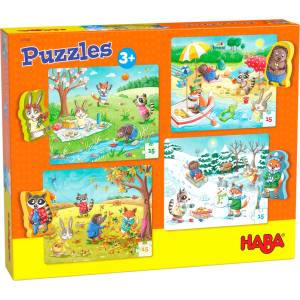 HABA Детски пъзели Haba 4 x 15 - Сезони, с 4 дървени фигурки (301888) - baby