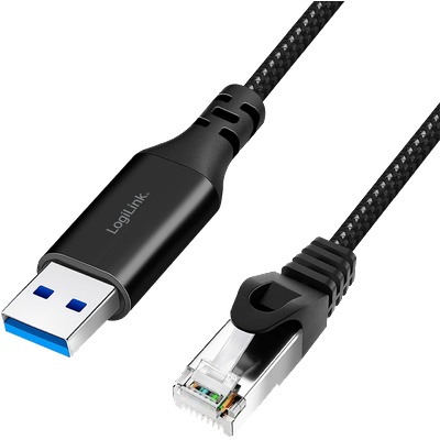 LogiLink USB 3.0 Ethernet кабел, A/M-RJ45/M, 1 Gbps, активен, черен/сив, 1, 5 м